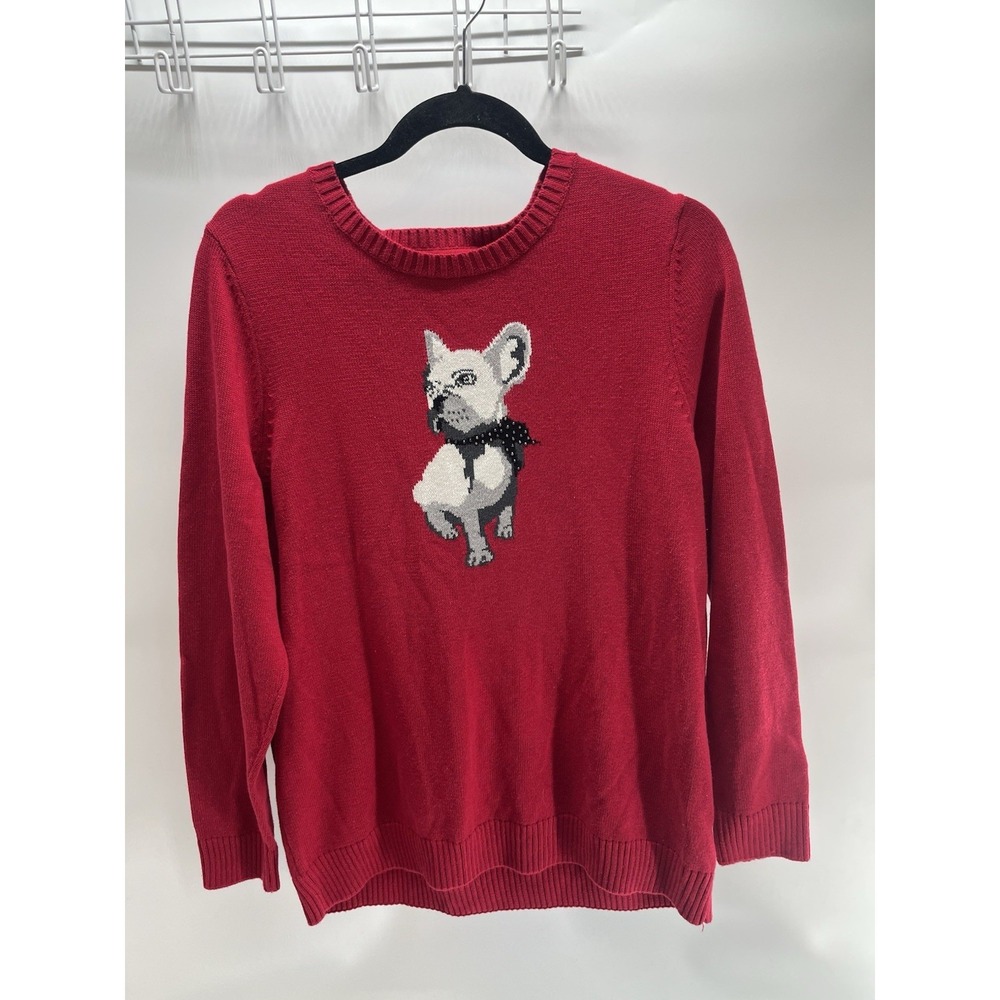 Charter Club Long Sleeve Crew Neck Womens XL Red Pullover Sweater W/Frenchie